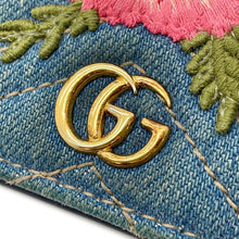 将图像加载到图库查看器中，GUCCI GG Marmont Double G Mini Wallet Blue/Multicolor466492 Denim/Leather

