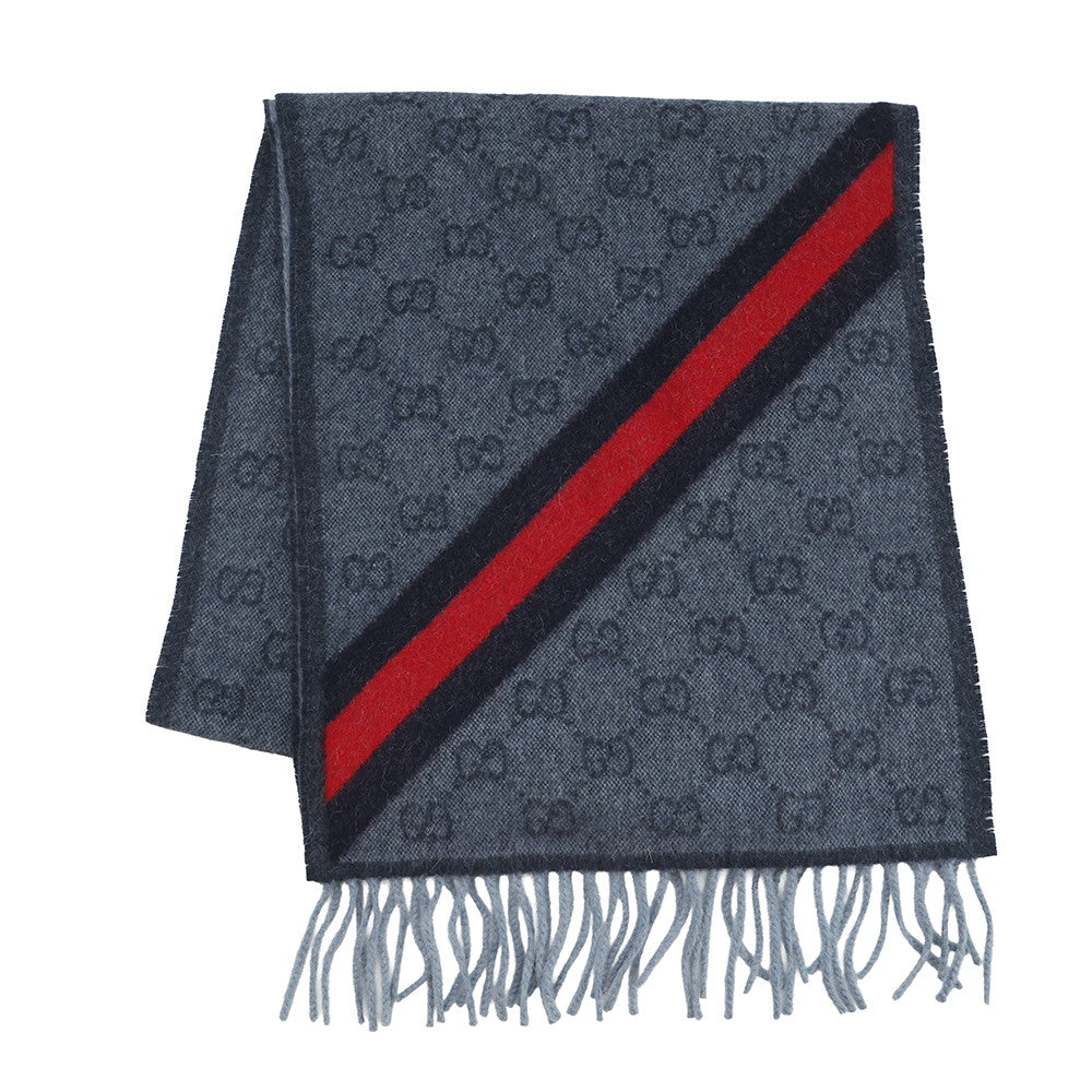 Cat GUCCI マフラー GUCCI Webbing line Scarf Midnight Blue570603 3GB18 4068 Wool75