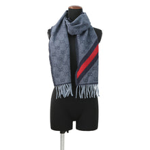 将图像加载到图库查看器中，GUCCI Webbing line Scarf Midnight Blue570603 3GB18 4068 Wool 75% Alpaca25%
