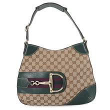 Load image into Gallery viewer, GUCCI Horsebit One-Shoulder Bag Beige/Green137388 GG Canvas Leather
