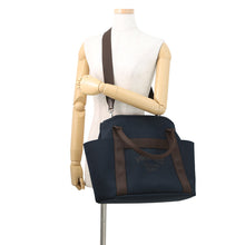 将图像加载到图库查看器中，HERMES Sac de Pansage Navy/Feu Toile Chevrons Canvas
