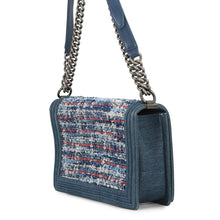 Load image into Gallery viewer, CHANEL Boy Chanel ChainShoulder Bag Blue Tweed Denim Leather Size 28
