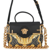 将图像加载到图库查看器中，FENDI Fendace La Medusa Shoulder Bag Black/Yellow/BrownDBFI039_1A03697_5B02V PVC Leather Size Medium
