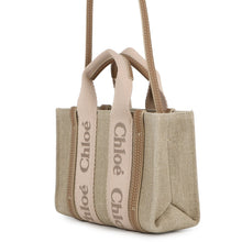 Load image into Gallery viewer, Chloe Woody 2-way tote bag Brassie BeigeCHC24UP237L1726Y Canvas Shiny Calf Leather Size Mini
