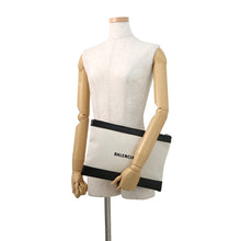 Load image into Gallery viewer, BALENCIAGA Navy Clip Clutch Back Natural/Black373834 9260 Leather Canvas
