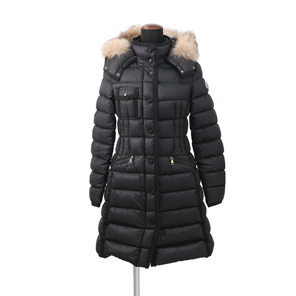 【美品】MONCLER HERMIFUR ブラック　サイズ00 Hermifur Gross-Grain Trim Long Down Coat w/ Fur Hood