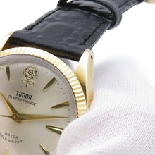 将图像加载到图库查看器中，TUDOR Oyster Prince W33mm Gold Plated Leather Silver Dial7963

