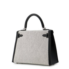 Load image into Gallery viewer, HERMES Kelly Sellier Ecru/Black Toile H Swift Leather Size 25

