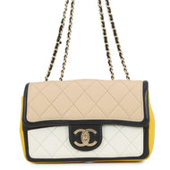 CHANEL Matelasse CC Logo Cruise Line Chain Shoulder Bag Beige/White/YellowA92207 Lambskin Size 22