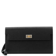 HERMES kelly pocket long Black Chevre Shamqila