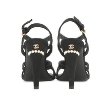 Load image into Gallery viewer, CHANEL Pearl Sandals Black Fabric Size 36
