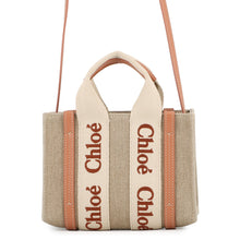 将图像加载到图库查看器中，Chloe Woody Mini 2WAY Bag Woden OrangeCHC24UP237L17847 Canvas Shiny Calf Leather
