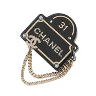 CHANEL Brooch Black/Gold Plastic Gold Plated Rhinestone Faux Pearl