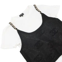 将图像加载到图库查看器中，CHANEL Camisole T-shirt Size M Black/WhiteP72150-K10356-NA934 Cotton100% Cashmere100% Rhinestone
