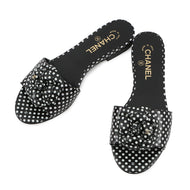 CHANEL Camellia Dot Mules Sandals Black/WhiteG45499 Lambskin Size 38