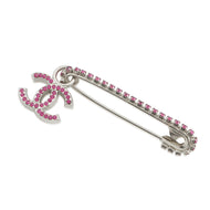 CHANEL CC Logo Rhinestone Brooch Pink/Silver Gold Plated Rhinestone