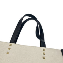 将图像加载到图库查看器中，Valentino Garavani Studded 2WAYTote Bag White/BlackUW2B0H19FWB_EX9 Canvas Leather
