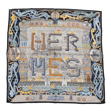 将图像加载到图库查看器中，HERMES Carre SUPER SILK QUEST Size 90 Black/Blue/Beige Silk100%
