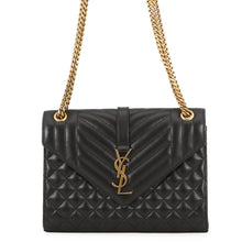 Load image into Gallery viewer, SAINT LAURENT PARIS Envelope Chain Shoulder Back Black600185AACT71000 Lambskin Size Medium
