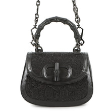 将图像加载到图库查看器中，GUCCI Bamboo 1947 Handbag Black735116 Canvas Rhinestone Leather
