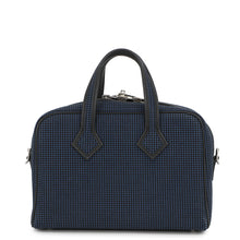 Load image into Gallery viewer, HERMES Victoria 3 Fool Toe Black/Blue Saphir Swift Leather Toile Cadrille Size Mini
