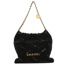 将图像加载到图库查看器中，CHANEL CHANEL 22 Sequins Shoulder Bag BlackAS3260 Velour Size Small
