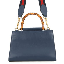 将图像加载到图库查看器中，GUCCI Bamboo Nimfair 2WAY Bag Navy459076 Leather
