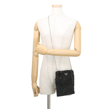 Load image into Gallery viewer, PRADA Triangle Logo 2-Way Bag Black1BA253 Crystal Satin Leather
