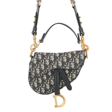 Load image into Gallery viewer, Dior Oblique Saddlebag Navy/BeigeM0456CTZQ Canvas Leather Size Mini
