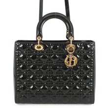 Load image into Gallery viewer, Dior Lady Dior 2way Bag Black Patent Leather Size Large
