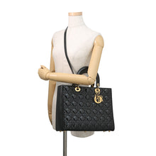 Load image into Gallery viewer, Dior Lady Dior 2way Bag Black Patent Leather Size Large
