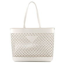 Load image into Gallery viewer, PRADA Perforated Triangle Logo Tote Bag White1BG503 Leather
