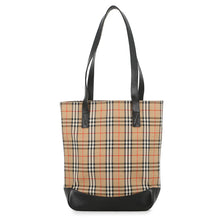 Load image into Gallery viewer, BURBERRY Check Tote Bag Beige/Black Canvas Leather
