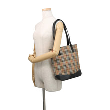 Load image into Gallery viewer, BURBERRY Check Tote Bag Beige/Black Canvas Leather
