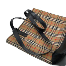 Load image into Gallery viewer, BURBERRY Check Tote Bag Beige/Black Canvas Leather

