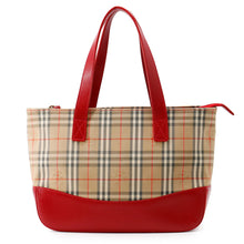 Load image into Gallery viewer, BURBERRY Check Tote Bag Red/Beige Canvas Leather
