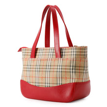 Load image into Gallery viewer, BURBERRY Check Tote Bag Red/Beige Canvas Leather
