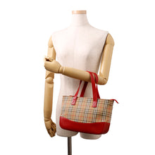 Load image into Gallery viewer, BURBERRY Check Tote Bag Red/Beige Canvas Leather
