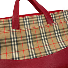 Load image into Gallery viewer, BURBERRY Check Tote Bag Red/Beige Canvas Leather

