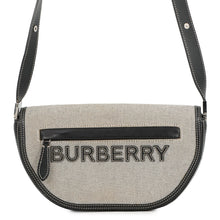 将图像加载到图库查看器中，BURBERRY Olympia Half Moon Shoulder Bag Black/Gray8039779 Canvas Leather Size Small

