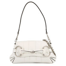 将图像加载到图库查看器中，GUCCI Horsebit SmallBag White764339 Leather Size Small
