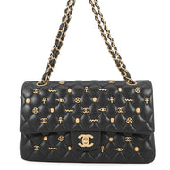 CHANEL Matelasse Double Flap Egyptian Bag Charm Chain Shoulder Bag BlackA01112 Lambskin Size 25