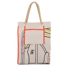将图像加载到图库查看器中，HERMES Cadrege Beach Bag Blue/Yellow/Pink Toile H

