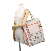 将图像加载到图库查看器中，HERMES Cadrege Beach Bag Blue/Yellow/Pink Toile H
