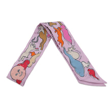 将图像加载到图库查看器中，HERMES Twilly A Thousand and One Rabbits Mille et Un Lapins Parme/Rose Vif/Camel Silk100%
