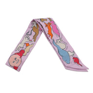HERMES Twilly A Thousand and One Rabbits Mille et Un Lapins Parme/Rose Vif/Camel Silk100%