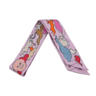 HERMES Twilly A Thousand and One Rabbits Mille et Un Lapins Parme/Rose Vif/Camel Silk100%