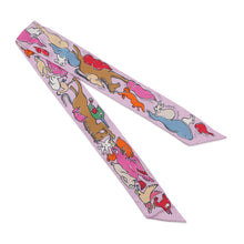 将图像加载到图库查看器中，HERMES Twilly A Thousand and One Rabbits Mille et Un Lapins Parme/Rose Vif/Camel Silk100%
