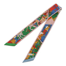 将图像加载到图库查看器中，HERMES Twilly HERMES Factory Suite Rose Pale/Blue/Multicolor Silk100%
