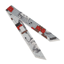 将图像加载到图库查看器中，HERMES Twilly Crouthe Cavalier En Formes Blanc/Gris/Brown Silk100%
